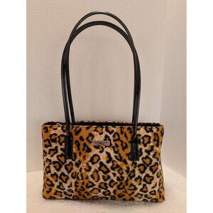 Kate Spade Knock Off Faux Animal Fur Shoulder Bag W/ Black Faux Leather Handles